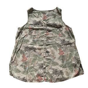 Linen Womens/Teen Button Down Shirt Floral Coverup Surf Wear Size 2x/3x Plus Sz